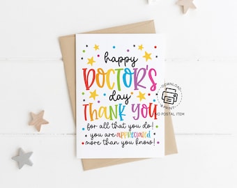 Doctor Appreciation Printable Card, Thank You Doctor Greeting Card, Happy Doctor’s Day Gift, Instant Download Card for Doctors