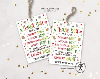 Peppermint Thank You Gift Tags: School Holiday Staff Appreciation (PDF)