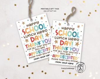 School Lunch Hero Day Gift Tags Printable, Thank You Tags for Cafeteria Staff, Appreciation Tags for School Lunch Staff Gifts