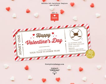 Valentine's Day Hockey Game Gift Certificate Template, Editable Surprise Hockey Game Ticket, Digital Download Valentine's Day Coupon