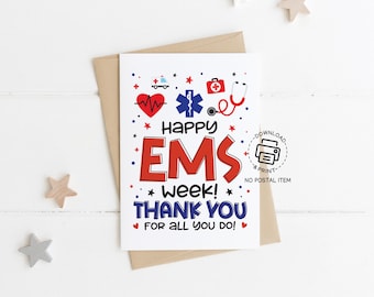 Happy EMS Week Greeting Card Printable, EMT Appreciation Card, Paramedic Nurse Thank You Card, Medical Staff Instant Download