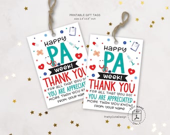 PA Week Gift Tags Printable: Thank You Appreciation for Physician Assistants