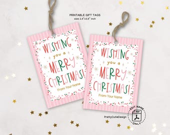 Merry Christmas Gift Tags, Pink Stripe Confetti (Printable)