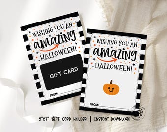 Printable Halloween Gift Card Holder Instant Download, Wishing You an Amazing Halloween, Teacher Staff Appreciation Thank You Gift Card