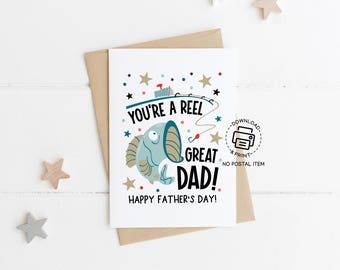 Father's Day Fishing Card Printable, You're A Reel Great Dad Card, Funny Dad Card Instant Download, DIY Father's Day Card for Dad
