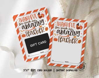 Teacher Appreciation Thanksgiving Gift Card Holder: Printable Thank You Card (PDF)