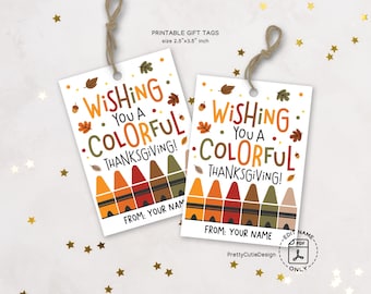 Thanksgiving Gift Tags Printable: Colorful Crayon Labels for Kids, Teachers, or Classroom Favors