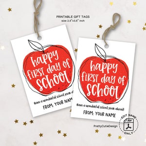 Happy First Day of School Gift Tags, Back to School Favor Tag, Printable First Day Classroom Gift Label, Red Apple Teacher Treat Bag Tags