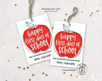 Back To School Gift Tag Printable, Happy First Day of School Gift Tags, Apple Gift Tags, First Day of School Gift Tag for Teacher