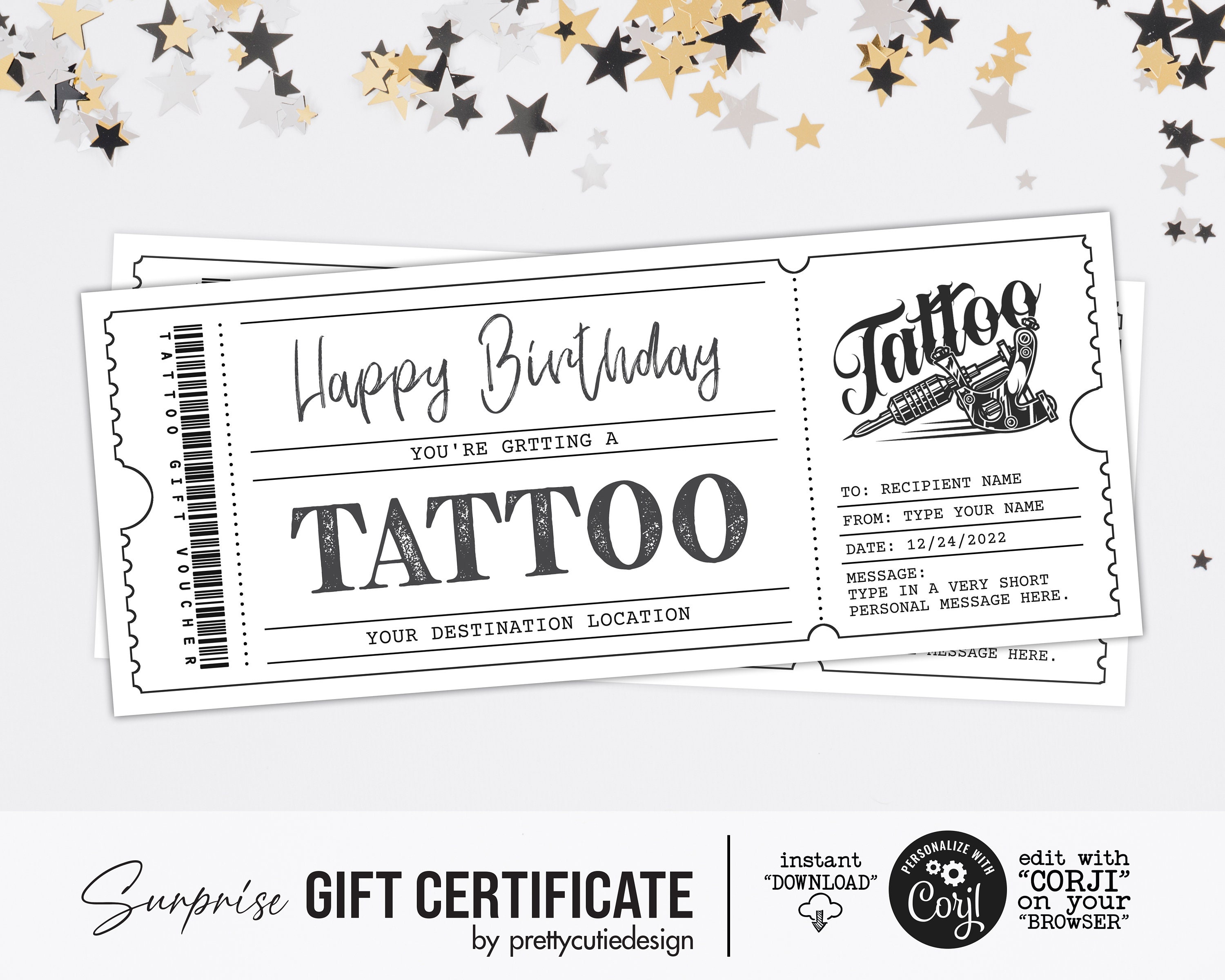 Tattoo Voucher Template Surprise Black & White Customizable - Etsy