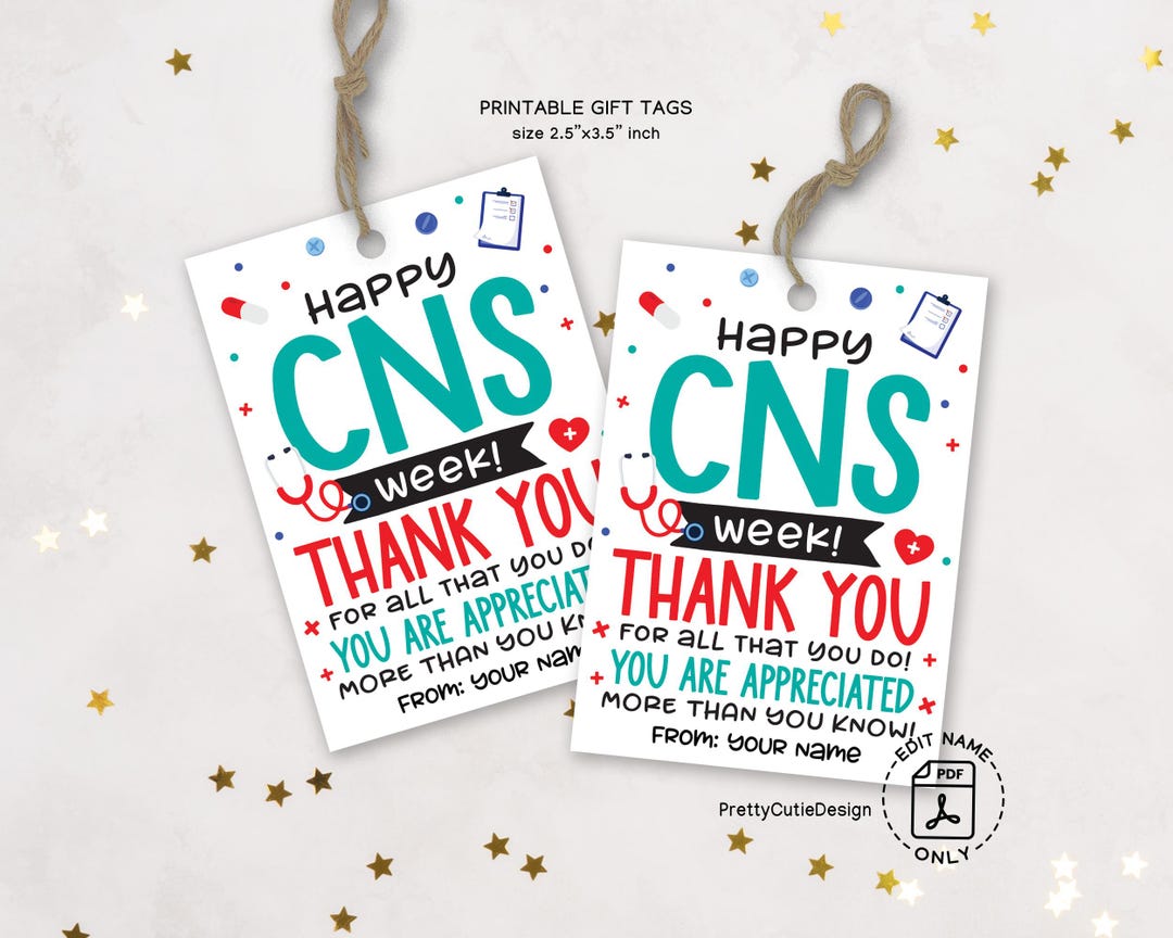 CNS Week Gift Tags Printable: Nurse Appreciation Thank You (PDF ...