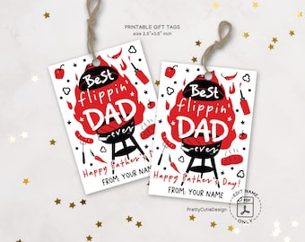 Father's Day Gift Tags Printable, Best Flippin’ Dad Ever BBQ Gift Tag, Grill Theme, Funny Fathers Day Tags, Cookout Labels Instant Download