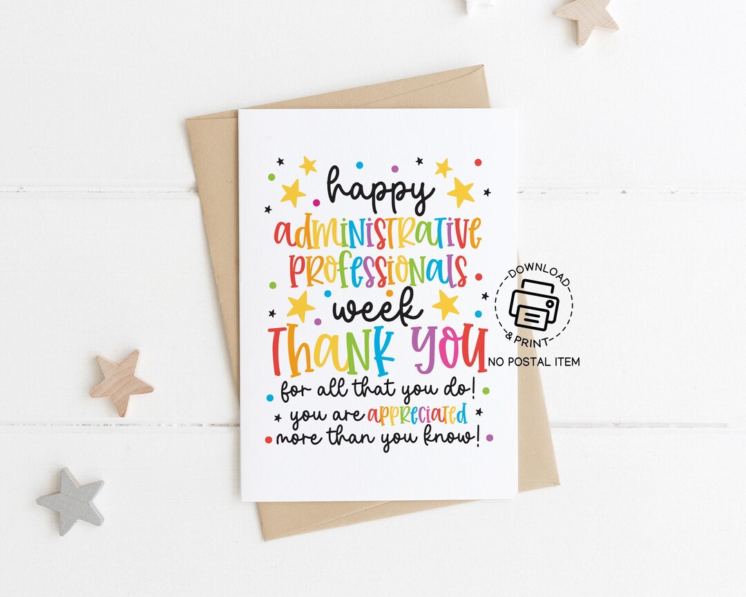 Administrative Professionals Day Card, Printable Thank You Note for ...