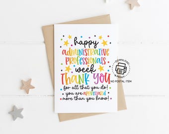Administrative Professionals Day Card, Printable Thank You Note for Admin Staff, Office Team Appreciation Card, Instant Download Greeting