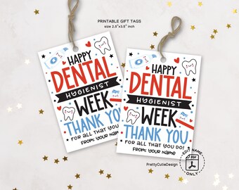 Dental Hygienist Week Gift Tags Printable, Dental Appreciation Tags, Dental Office Thank You Tags, Staff Gift Tags, Dental Week Favor Tags
