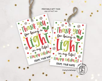 Holiday Thank You Tag, Teacher Appreciation Gift, Christmas Light Label, Coworker Nurse Favor