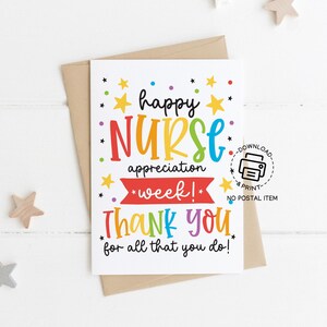 Happy Nurse Appreciation Week afdrukbare kaart, bedankkaart voor cadeau verpleegkundige, digitale download voor Nurses Week Celebration