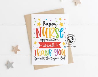 Happy Nurse Appreciation Week Printable Card, Thank You Card for Nurse Gift, Digital Download for Nurses Week Celebration