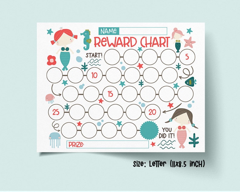 Mermaid Reward Chart for Kids Simple Kids Reward Chart Under | Etsy