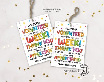 Volunteer Appreciation Gift Tag Printable, Classroom Volunteer Appreciation Week Thank You Tags, School PTO PTA Volunteer Gift Tags