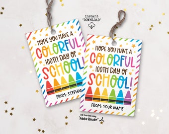 100 Days School Printable Gift Tag, Happy 100 Days Of School Gift Tags, Happy 100th Day Crayon Gift Tag, Colored Pencils Classroom Gift Tags