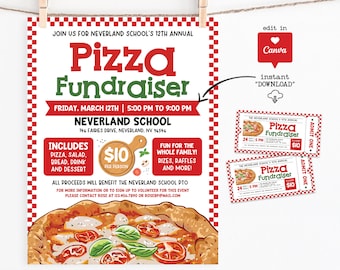Pizza Fundraiser Flyer Editable Template, Pizza Night School Event Flyer Template, Fast Food Fundraiser Benefit Flyer Canva Template
