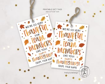 Thanksgiving Gift Tags Printable: Thankful Team and Coworker Appreciation, Office Party Favors