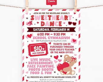 Sweetheart Dance Flyer Template, School Valentine Fundraiser Invitation, Canva Editable PTO Event