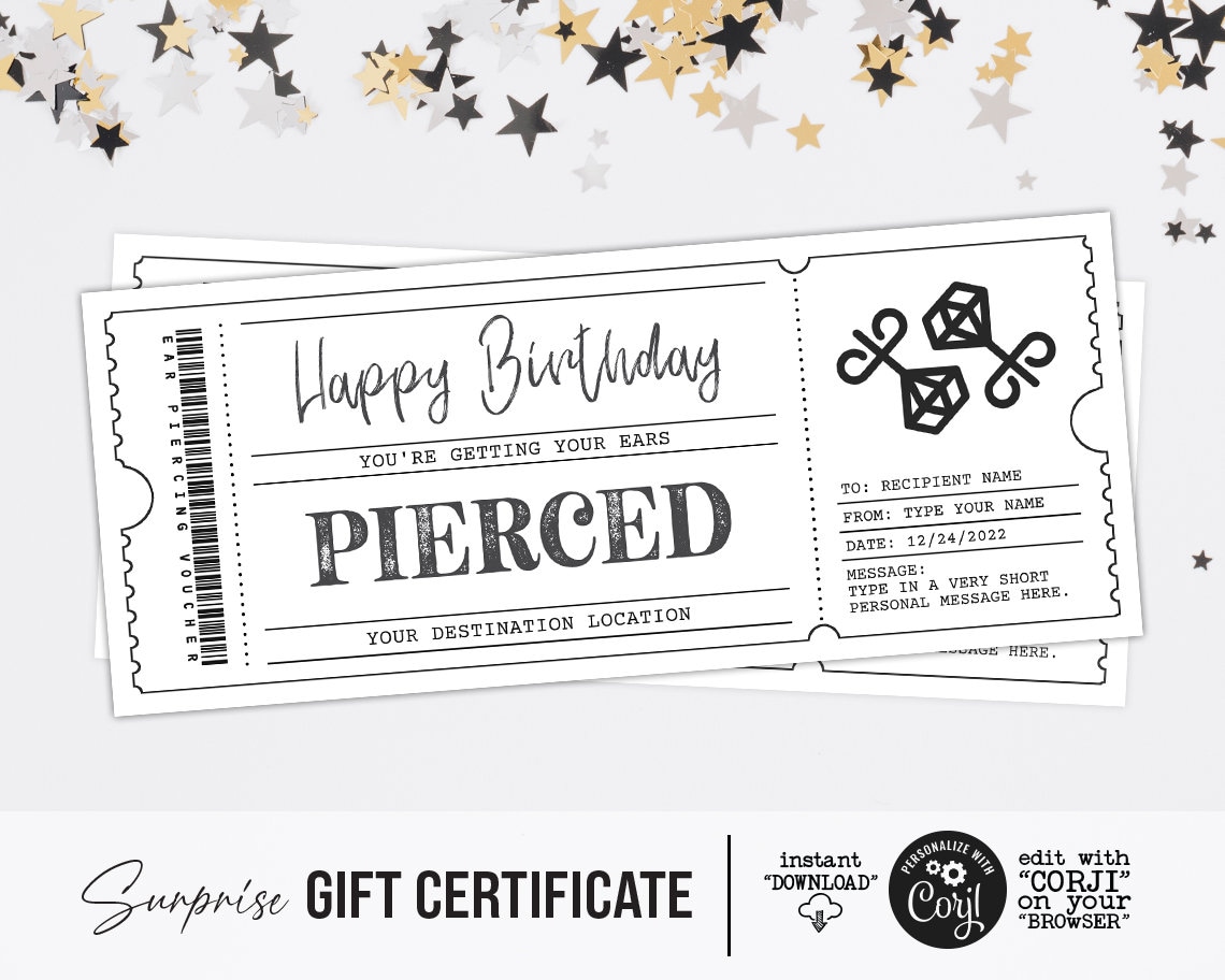 Ear Piercing Certificate Template Ear Piercing Gift Voucher Etsy UK Ear Piercing Certificate Template Ear Piercing Gift Voucher Etsy UK