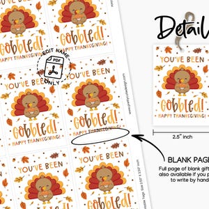 You've Been Gobbled Thanksgiving Gift Tags Printable, Fall Thank You ...