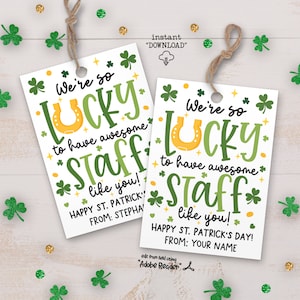 Étiquettes de remerciement pour le personnel de la Saint-Patrick, la chance de vous avoir pour le personnel, étiquette de remerciement pour le personnel de l'école de jour de la Saint-Patrick, étiquette-cadeau pour un collègue