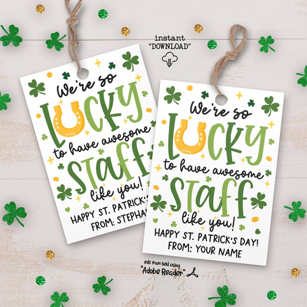 St Patricks Day Staff Appreciation Tags, Lucky To Have You Staff Gift Tags, St Pattys Day School Staff Thank You Tag, Co-Worker Gift Tag