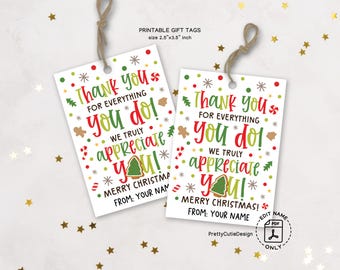 Christmas Thank You Gift Tags: Teacher, Staff Appreciation (Printable)