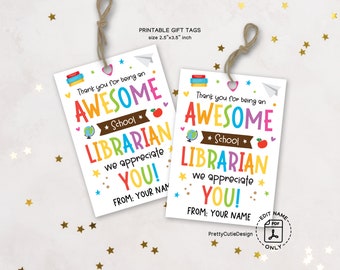 School Librarian Appreciation Tag, School Staff Appreciation Week Printable Gift Tags, School Appreciation Gifts for Librarians