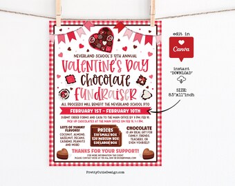 Valentine's Day Chocolate Fundraiser Sales Flyer Template, School Valentine Fundraiser Community Event Canva Flyer Template Editable