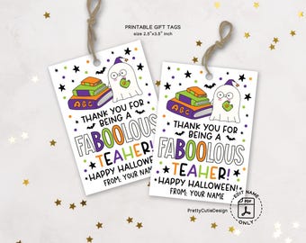 Faboolous Teacher Halloween Gift Tags, Printable Spooky Thank You (Digital Download)