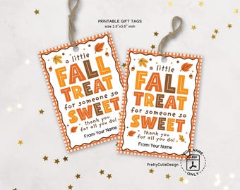 Fall Treat Gift Tags Printable: Sweet Autumn Favor Labels for Coworkers or Teachers (PDF)