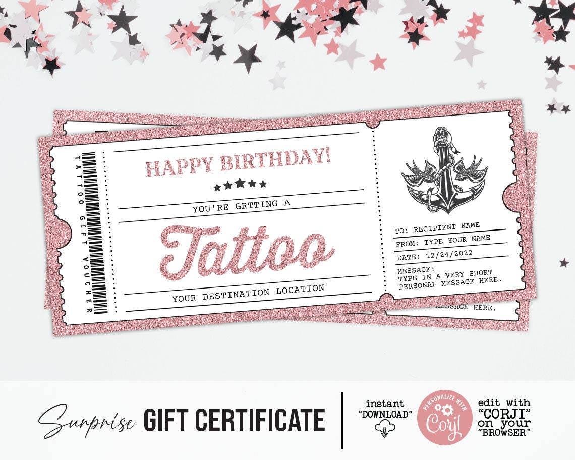 Tattoo Certificate Template Surprise Tattoo Customizable Etsy