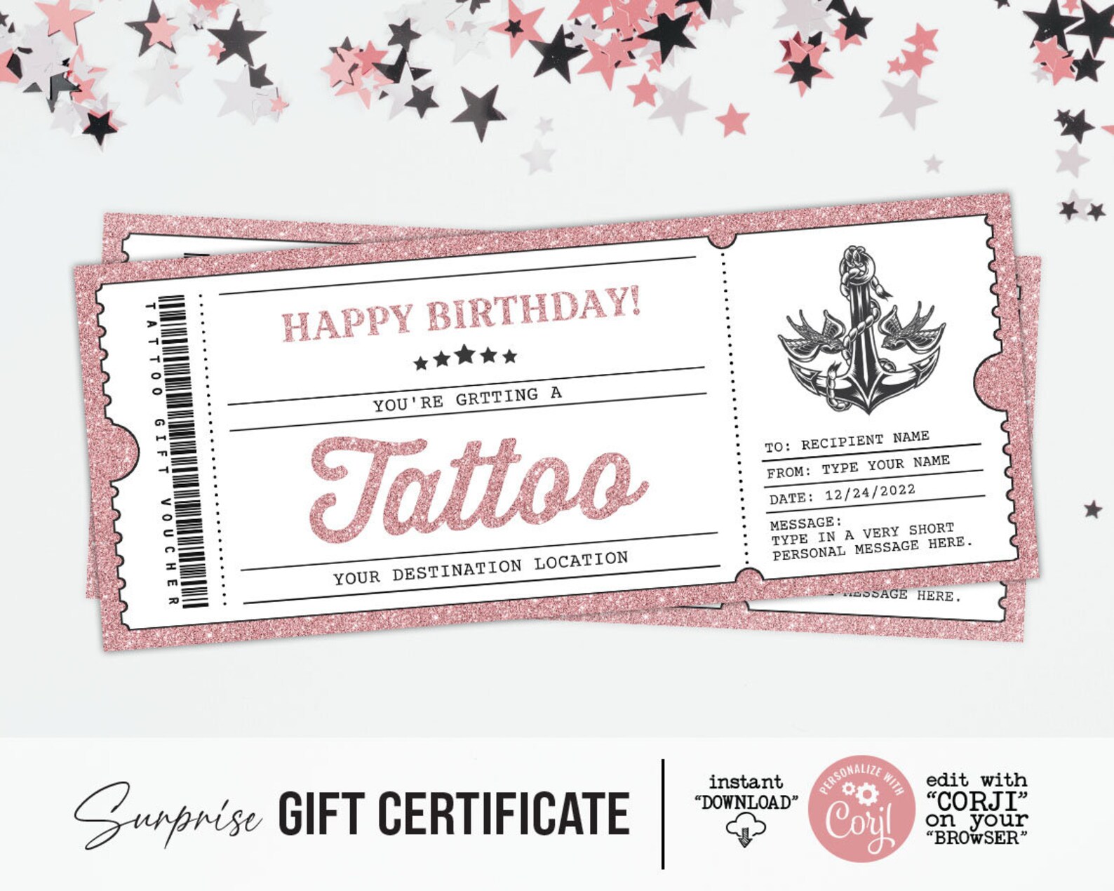 Tattoo Certificate Template Surprise Tattoo Customizable Etsy