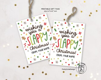 Slap Bracelet Christmas Gift Tags, Wishing You a Slappy Christmas Printable, Fun Kids Holiday Tag