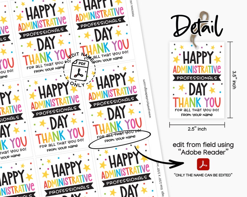 Administrative Professionals Day Tag Printable, Admin Professionals Printable Gift Tags, Administrative Day Thank You Tag, Employee Gift Tag