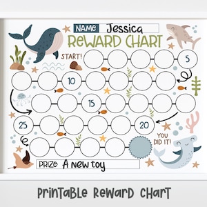 Printable Under the Sea Reward Chart for Kids, Whale Simple Kids Reward Chart, Cute Shark Sticker Chart - INSTANT DOWNLOAD