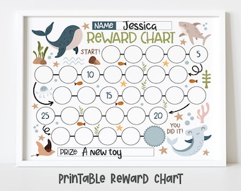 Printable Under the Sea Reward Chart for Kids, Whale Simple Kids Reward Chart, Cute Shark Sticker Chart - INSTANT DOWNLOAD