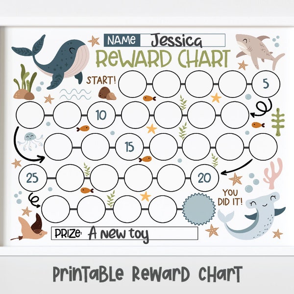 Printable Under the Sea Reward Chart for Kids, Whale Simple Kids Reward Chart, Cute Shark Sticker Chart - INSTANT DOWNLOAD