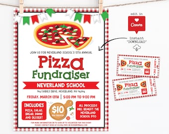 Pizza Fundraiser Flyer Template, Printable School Pizza Night Invitation, Editable Canva Event Ticket, PTA PTO Fundraising Poster