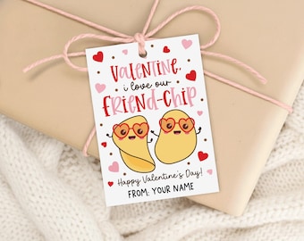 Friend Valentine Gift Tag Printable, I Love Our Friend-Chip, Treat Bag Label, Digital Download