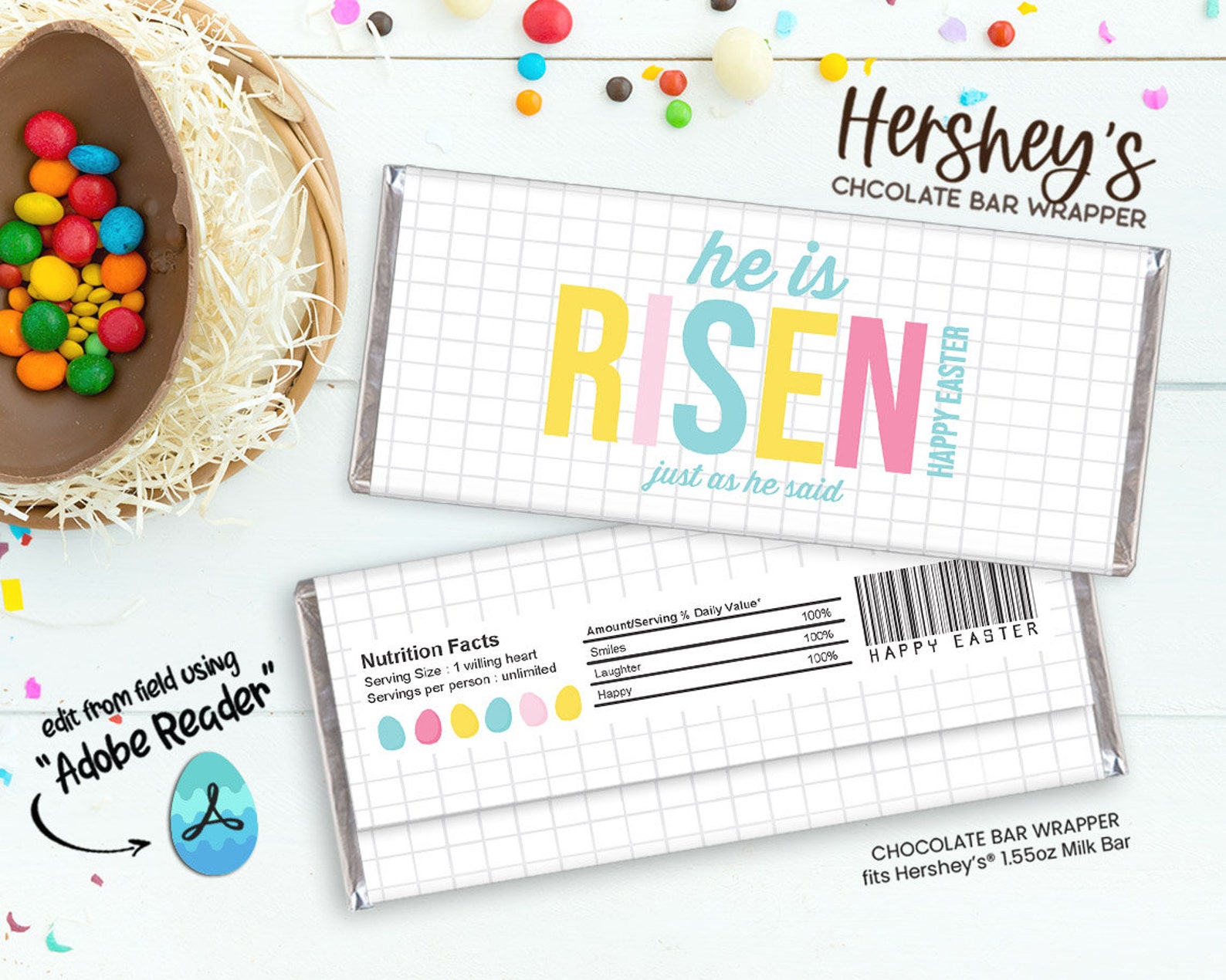 He is Risen Happy Easter Candy Bar Wrapper Easter Eggs | Etsy