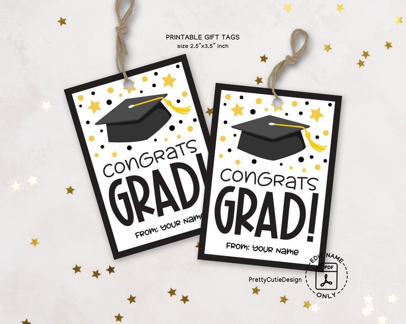 Congrats Grad Gift Tag: Black & Gold Graduation Favor (PDF Download) - Etsy