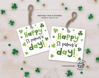 St. Patrick’s Day Gift Tags Printable, Shamrock Treat Favor, Classroom Party