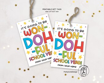 Back To School Tags, Printable First Day of School Gift Tag, Play Dough Tag for Students, Classroom Favor Tags, 1st Day of School Gift Tags